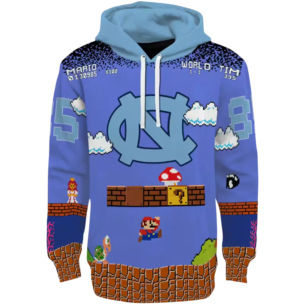 custom north carolina tar heels mario blue black hoodie best selling custom north carolina tar heels mario blue black hoodie best selling