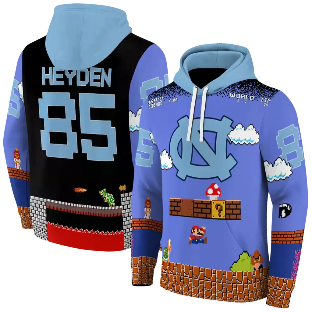 custom north carolina tar heels mario blue black hoodie fashion forward custom north carolina tar heels mario blue black hoodie fashion forward