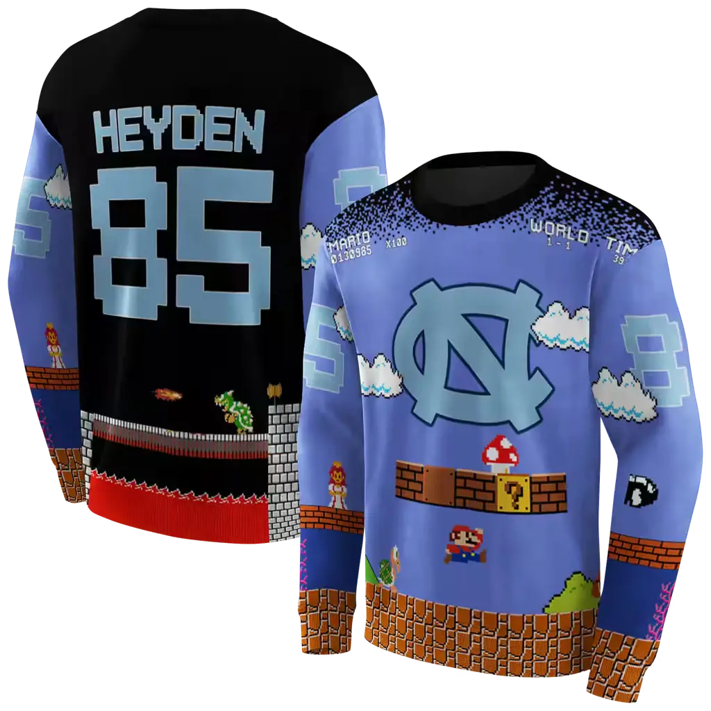 custom north carolina tar heels mario blue black hoodie premium grade custom north carolina tar heels mario blue black hoodie premium grade