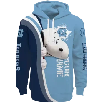 custom north carolina tar heels peeking snoopy light blue hoodie best selling