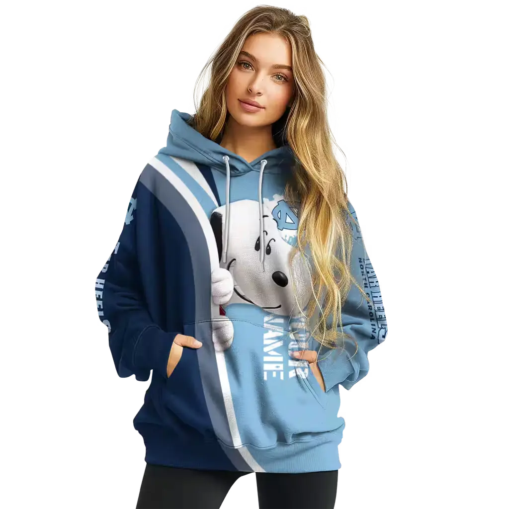 custom north carolina tar heels peeking snoopy light blue hoodie high quality custom north carolina tar heels peeking snoopy light blue hoodie high quality