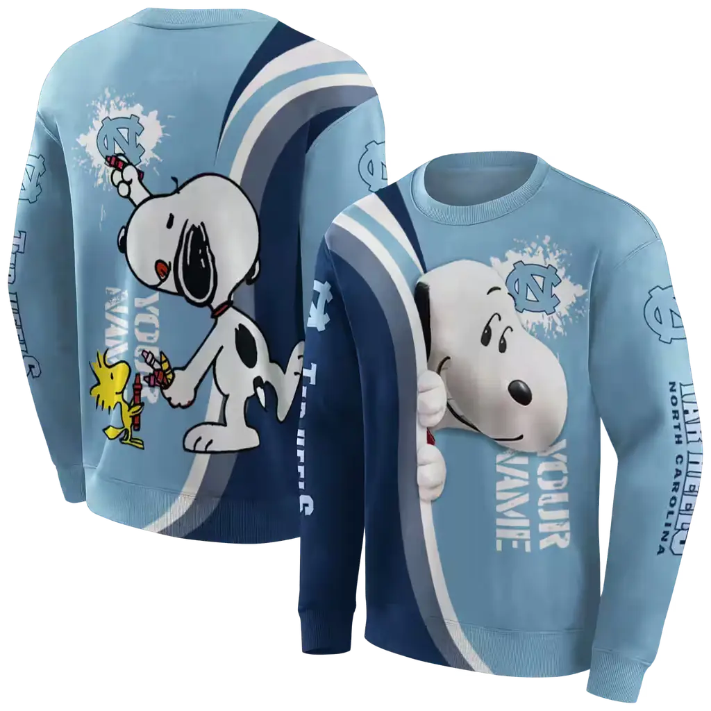 custom north carolina tar heels peeking snoopy light blue hoodie premium grade custom north carolina tar heels peeking snoopy light blue hoodie premium grade
