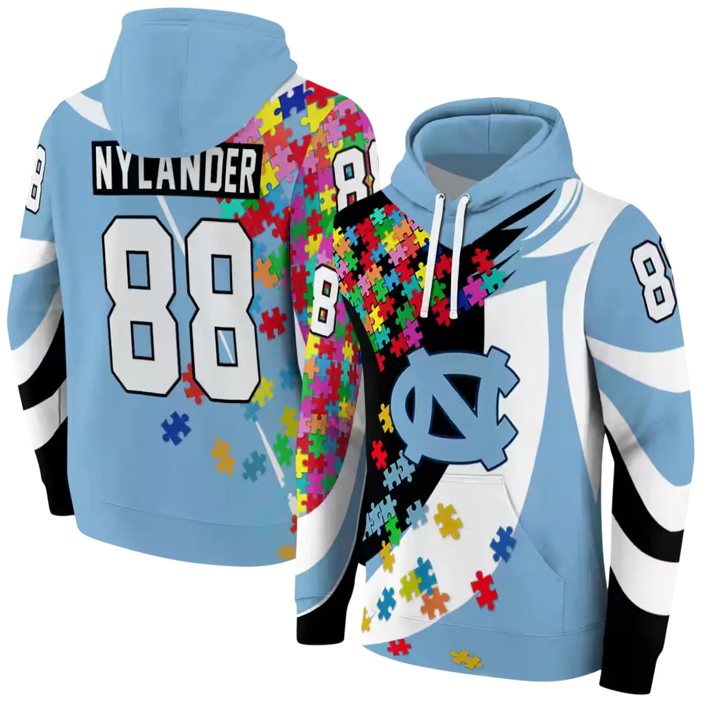 custom north carolina tar heels puzzle pieces light blue hoodie fashion forward custom north carolina tar heels puzzle pieces light blue hoodie fashion forward