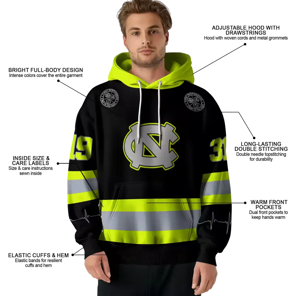 custom north carolina tar heels safety motif black neon green hoodie latest model custom north carolina tar heels safety motif black neon green hoodie latest model