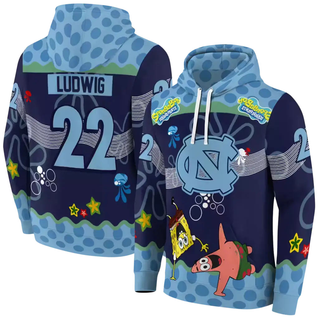 custom north carolina tar heels spongebob patrick star light blue navy hoodie fashion forward custom north carolina tar heels spongebob patrick star light blue navy hoodie fashion forward