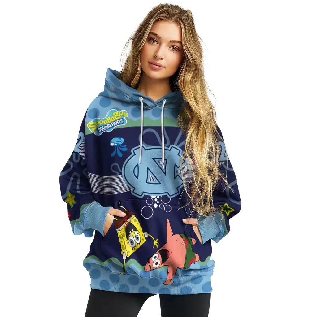 custom north carolina tar heels spongebob patrick star light blue navy hoodie high quality custom north carolina tar heels spongebob patrick star light blue navy hoodie high quality
