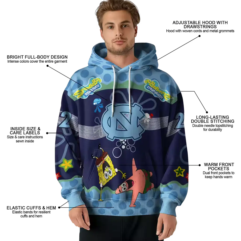 custom north carolina tar heels spongebob patrick star light blue navy hoodie latest model custom north carolina tar heels spongebob patrick star light blue navy hoodie latest model