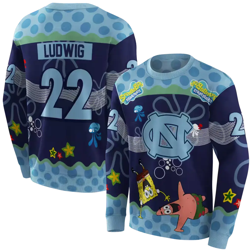 custom north carolina tar heels spongebob patrick star light blue navy hoodie premium grade custom north carolina tar heels spongebob patrick star light blue navy hoodie premium grade
