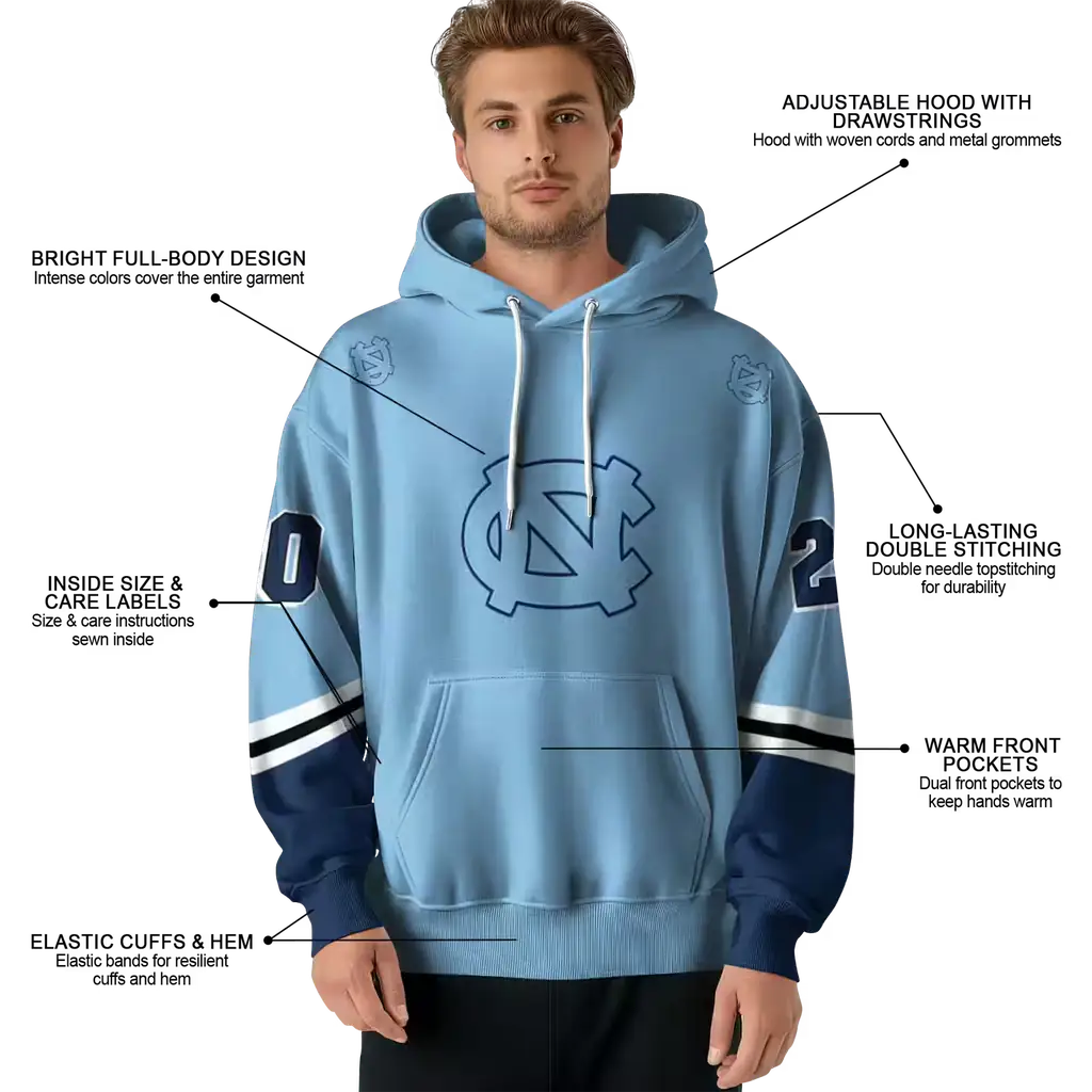 custom north carolina tar heels striped sleeves light blue hoodie latest model custom north carolina tar heels striped sleeves light blue hoodie latest model