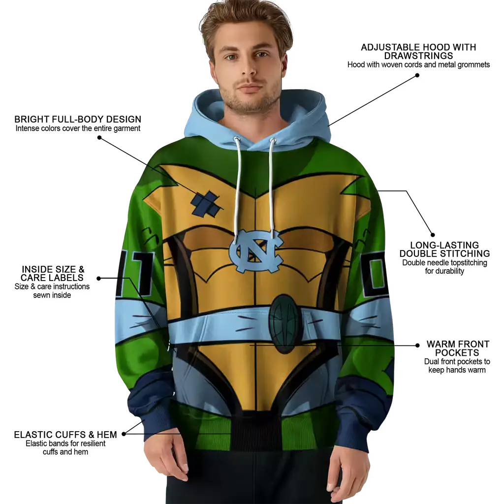 custom north carolina tar heels superhero armor light blue green hoodie latest model custom north carolina tar heels superhero armor light blue green hoodie latest model