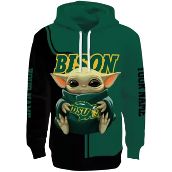 custom north dakota state bison baby yoda green black hoodie best selling