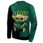 custom north dakota state bison baby yoda green black hoodie best selling