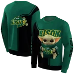 custom north dakota state bison baby yoda green black hoodie best selling