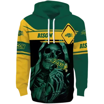 custom north dakota state bison grim reaper green black hoodie best selling