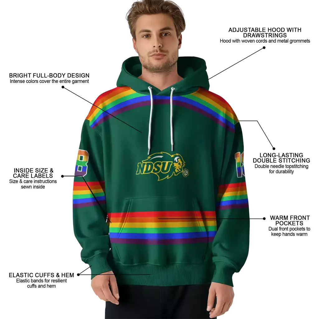 custom north dakota state bison rainbow stripes green hoodie latest model custom north dakota state bison rainbow stripes green hoodie latest model