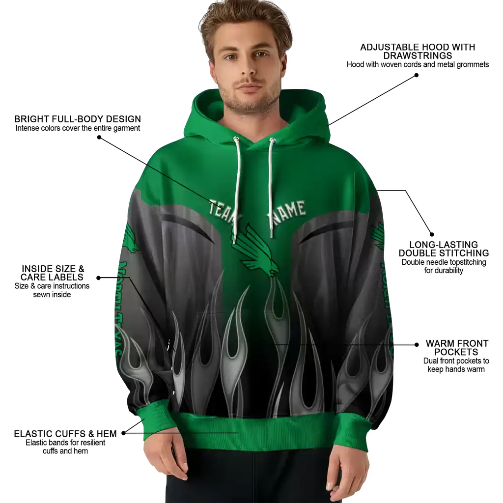 custom north texas mean green flame design green hoodie latest model custom north texas mean green flame design green hoodie latest model