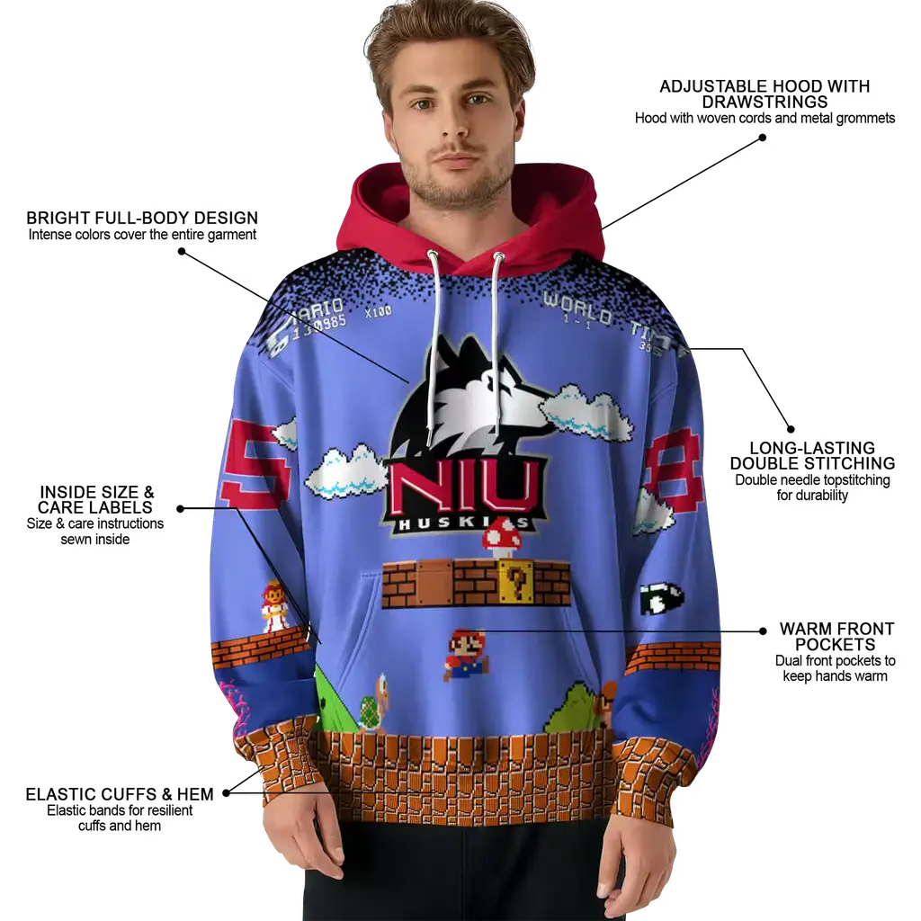 custom northern illinois huskies mario blue black hoodie latest model custom northern illinois huskies mario blue black hoodie latest model