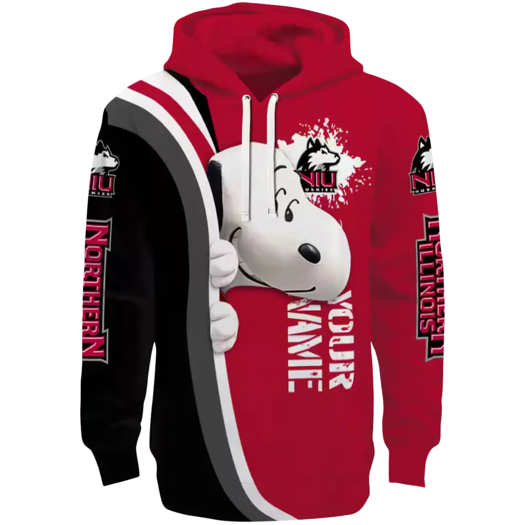 custom northern illinois huskies peeking snoopy red hoodie best selling custom northern illinois huskies peeking snoopy red hoodie best selling