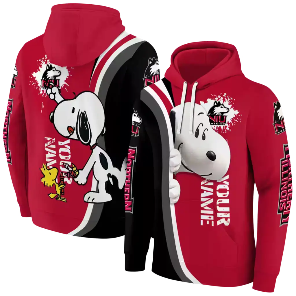 custom northern illinois huskies peeking snoopy red hoodie fashion forward custom northern illinois huskies peeking snoopy red hoodie fashion forward