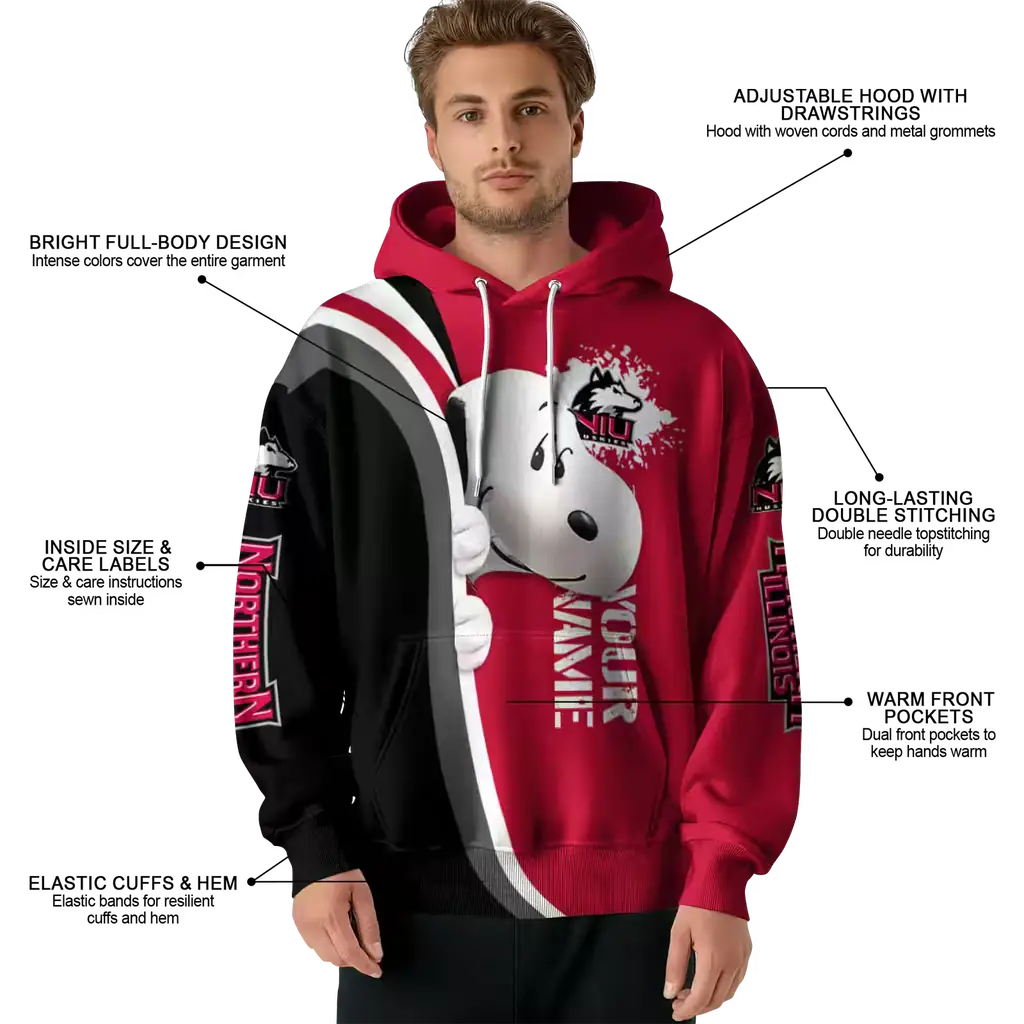 custom northern illinois huskies peeking snoopy red hoodie latest model custom northern illinois huskies peeking snoopy red hoodie latest model