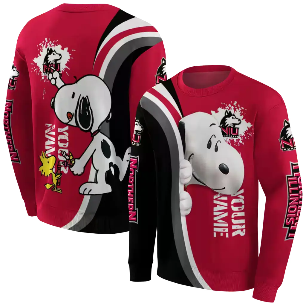custom northern illinois huskies peeking snoopy red hoodie premium grade custom northern illinois huskies peeking snoopy red hoodie premium grade