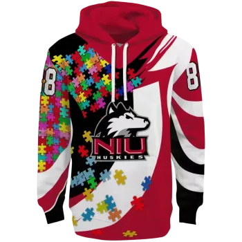 custom northern illinois huskies puzzle pieces red hoodie best selling