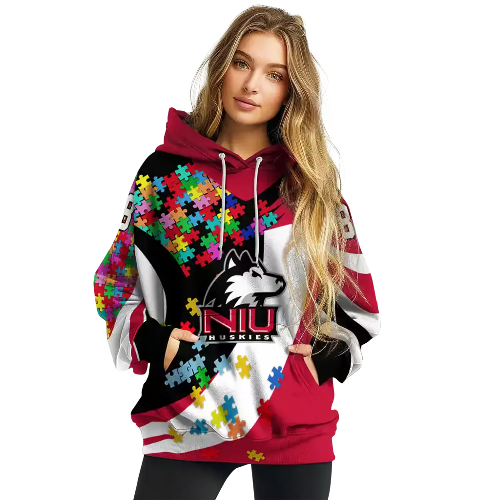 custom northern illinois huskies puzzle pieces red hoodie high quality custom northern illinois huskies puzzle pieces red hoodie high quality