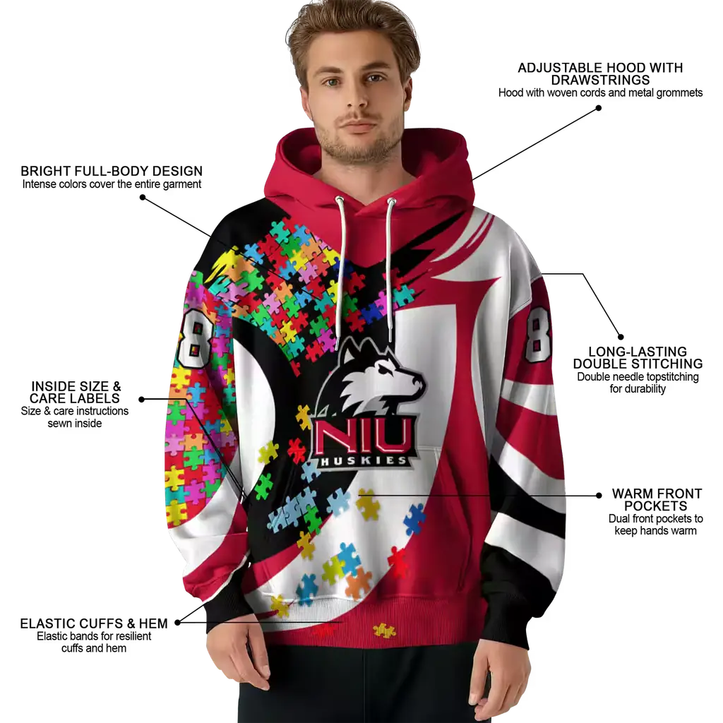 custom northern illinois huskies puzzle pieces red hoodie latest model custom northern illinois huskies puzzle pieces red hoodie latest model