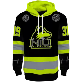 custom northern illinois huskies safety motif black neon green hoodie best selling
