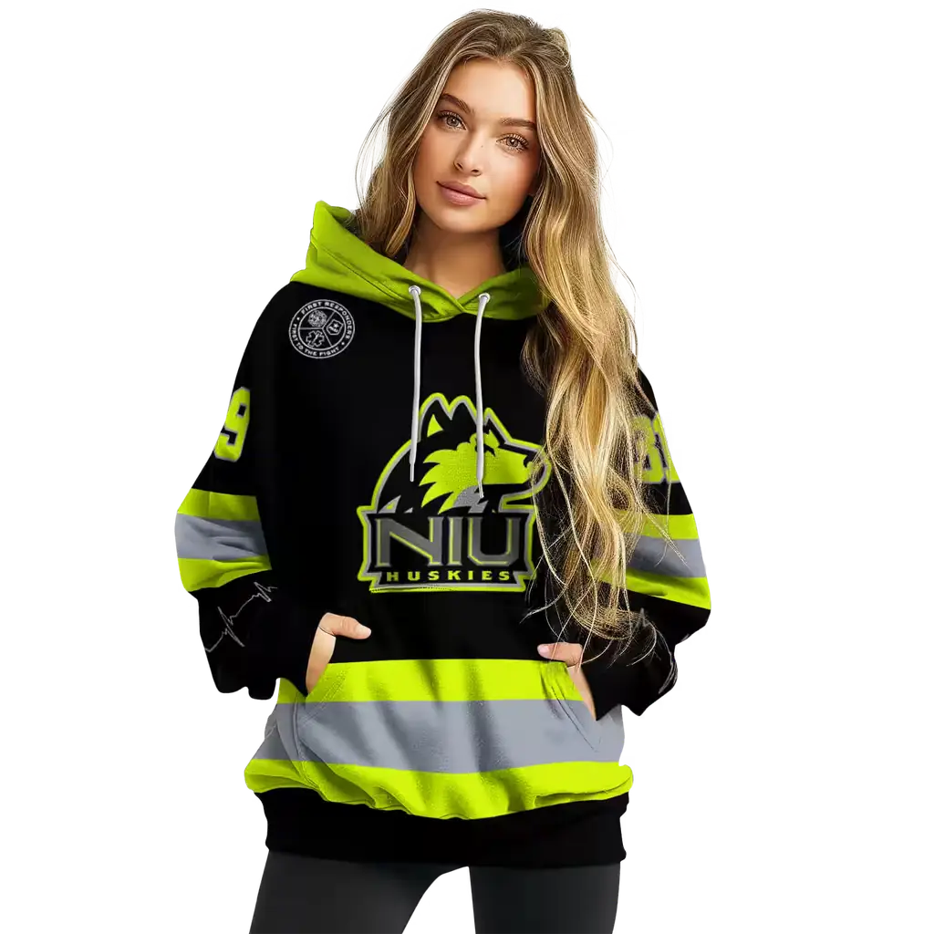 custom northern illinois huskies safety motif black neon green hoodie high quality custom northern illinois huskies safety motif black neon green hoodie high quality