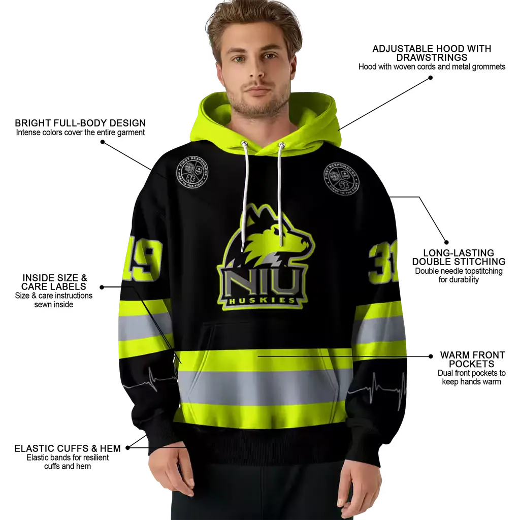 custom northern illinois huskies safety motif black neon green hoodie latest model custom northern illinois huskies safety motif black neon green hoodie latest model
