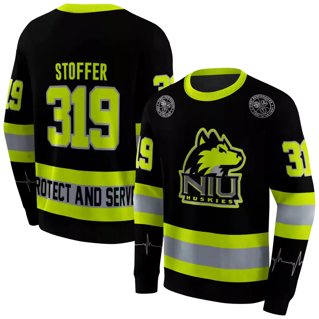 custom northern illinois huskies safety motif black neon green hoodie premium grade custom northern illinois huskies safety motif black neon green hoodie premium grade