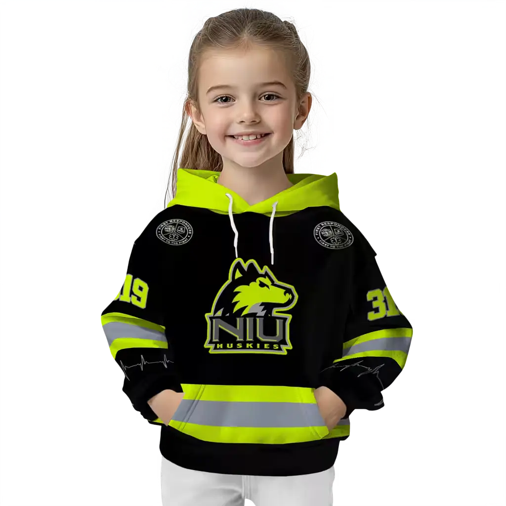 custom northern illinois huskies safety motif black neon green hoodie top rated custom northern illinois huskies safety motif black neon green hoodie top rated