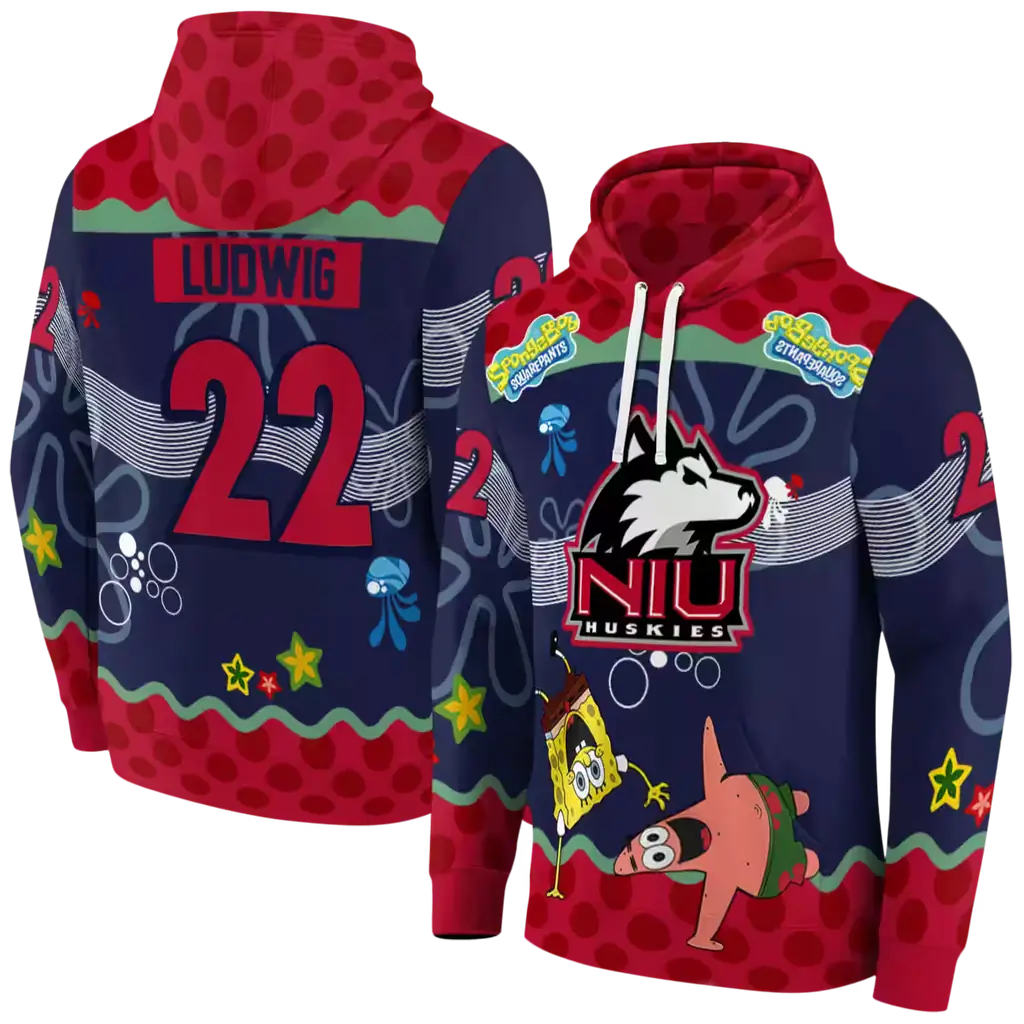 custom northern illinois huskies spongebob patrick star red navy hoodie fashion forward custom northern illinois huskies spongebob patrick star red navy hoodie fashion forward