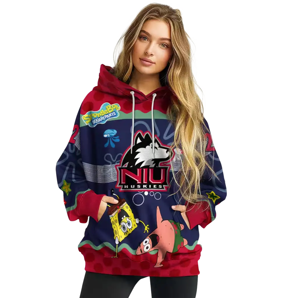 custom northern illinois huskies spongebob patrick star red navy hoodie high quality custom northern illinois huskies spongebob patrick star red navy hoodie high quality