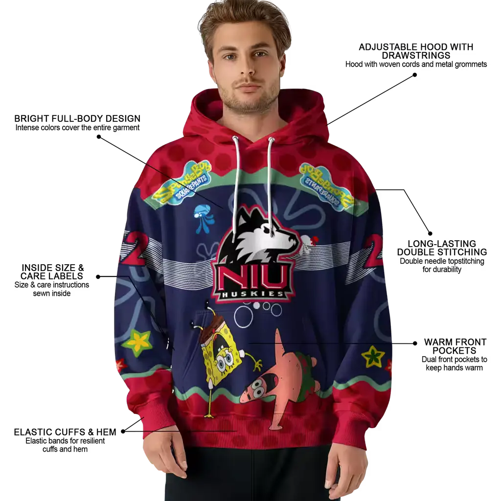 custom northern illinois huskies spongebob patrick star red navy hoodie latest model custom northern illinois huskies spongebob patrick star red navy hoodie latest model