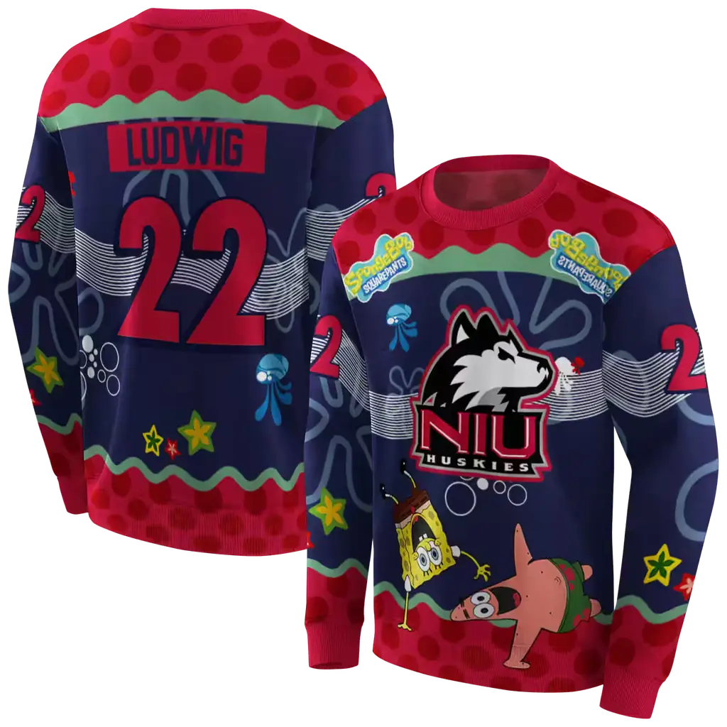 custom northern illinois huskies spongebob patrick star red navy hoodie premium grade custom northern illinois huskies spongebob patrick star red navy hoodie premium grade