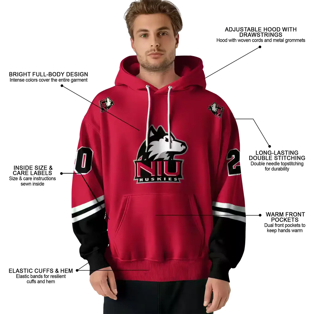 custom northern illinois huskies striped sleeves red hoodie latest model custom northern illinois huskies striped sleeves red hoodie latest model