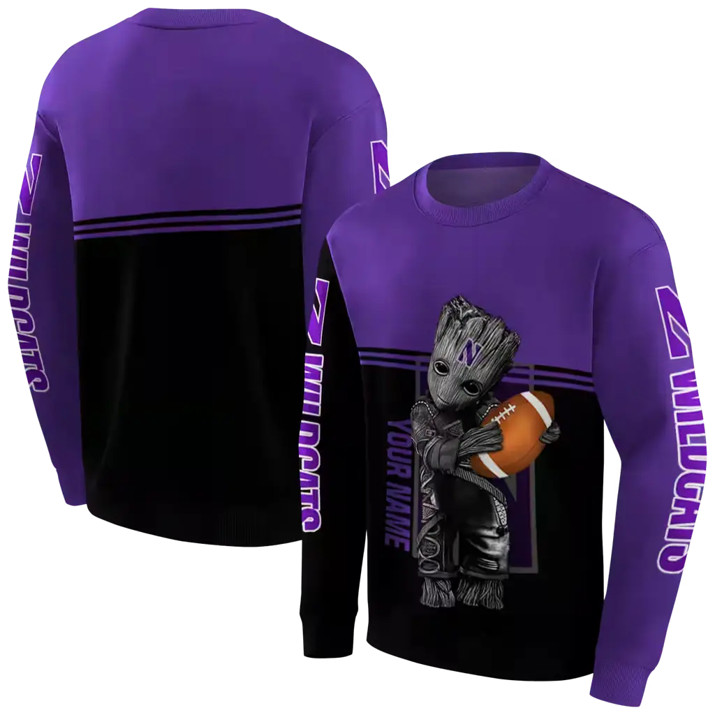 custom northwestern wildcats baby groot purple black hoodie premium grade custom northwestern wildcats baby groot purple black hoodie premium grade