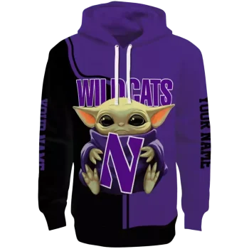 custom northwestern wildcats baby yoda purple black hoodie best selling