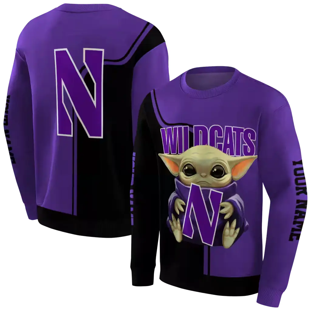 custom northwestern wildcats baby yoda purple black hoodie premium grade custom northwestern wildcats baby yoda purple black hoodie premium grade