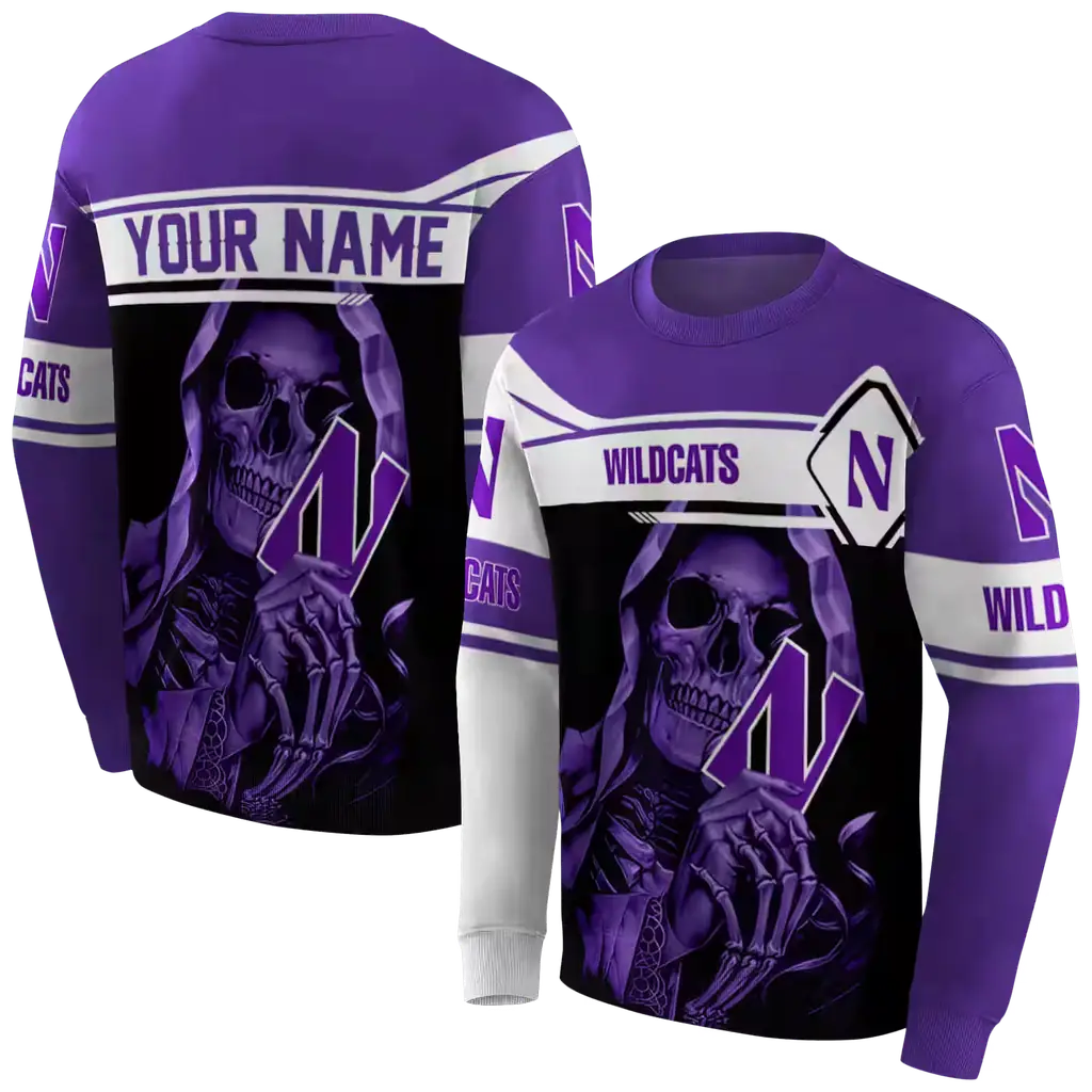custom northwestern wildcats grim reaper purple black hoodie premium grade custom northwestern wildcats grim reaper purple black hoodie premium grade