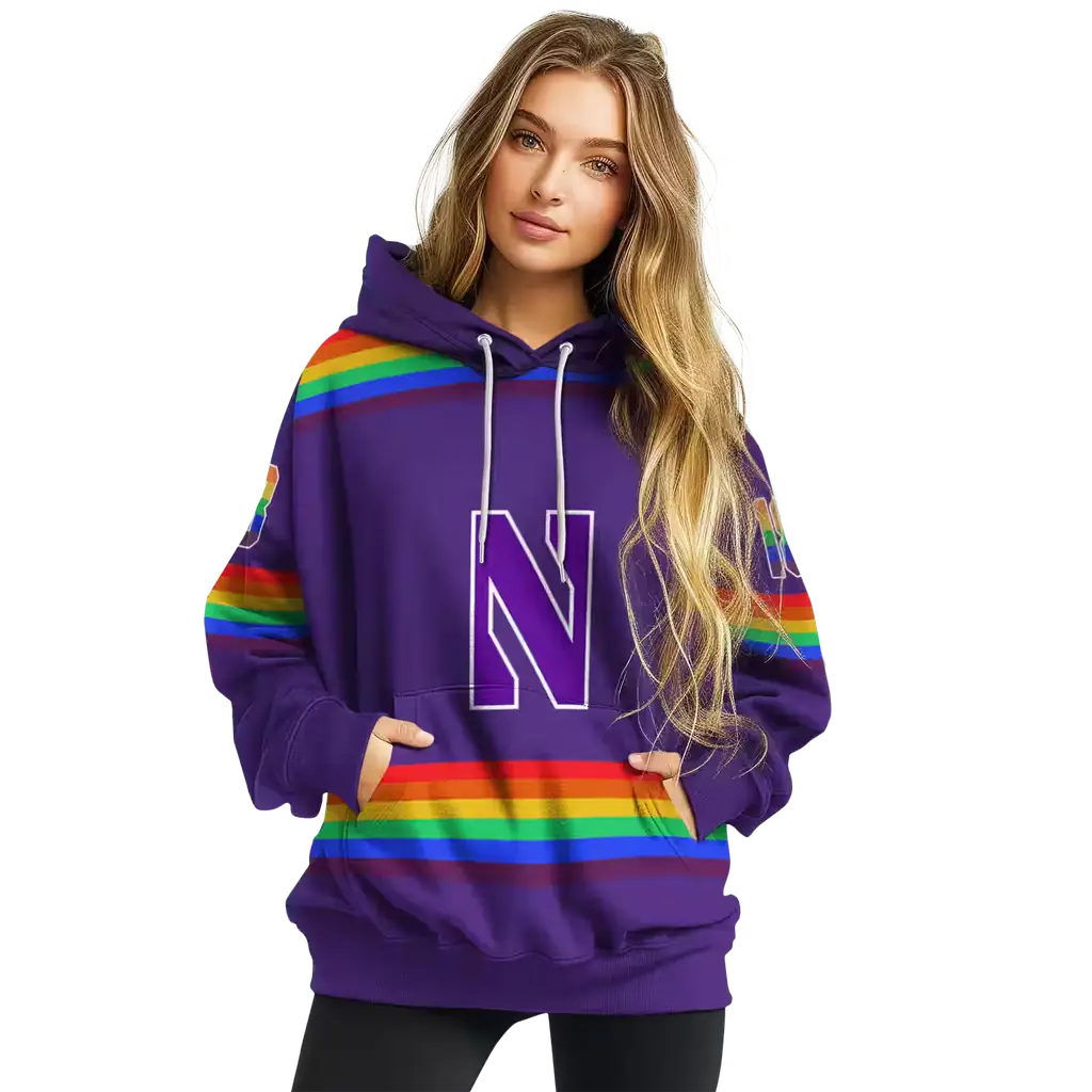 custom northwestern wildcats rainbow stripes purple hoodie high quality custom northwestern wildcats rainbow stripes purple hoodie high quality