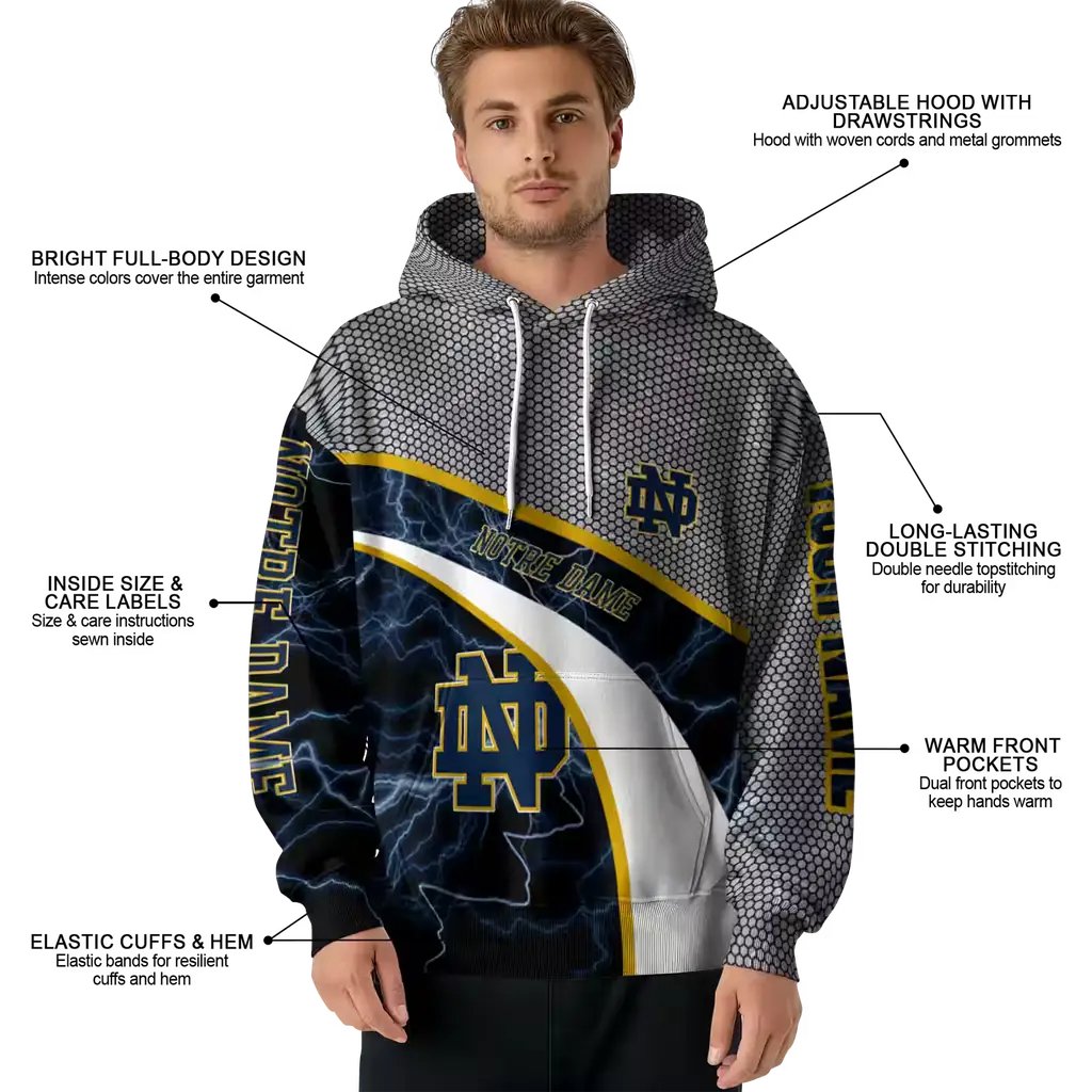 custom notre dame fighting irish hexagonal mesh navy black gray hoodie latest model custom notre dame fighting irish hexagonal mesh navy black gray hoodie latest model