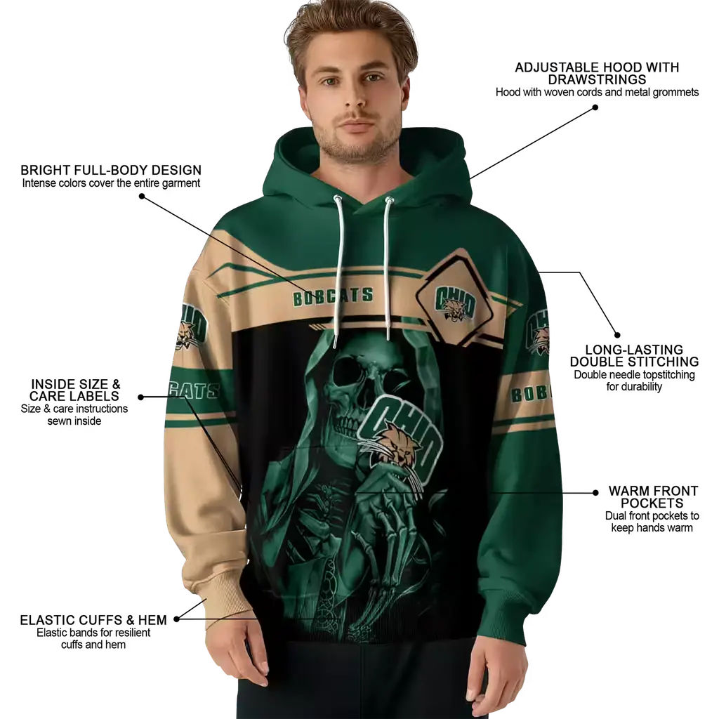 custom ohio bobcats grim reaper green black hoodie latest model custom ohio bobcats grim reaper green black hoodie latest model
