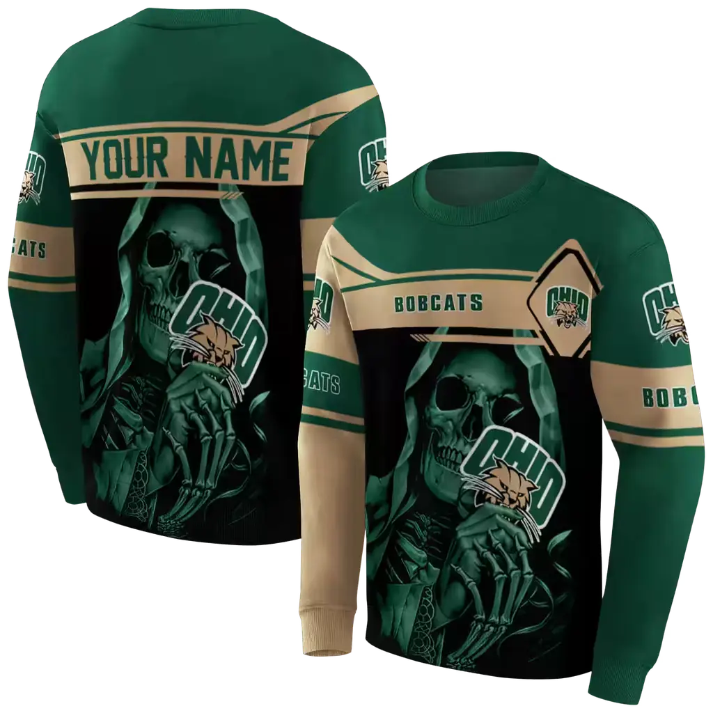 custom ohio bobcats grim reaper green black hoodie premium grade custom ohio bobcats grim reaper green black hoodie premium grade