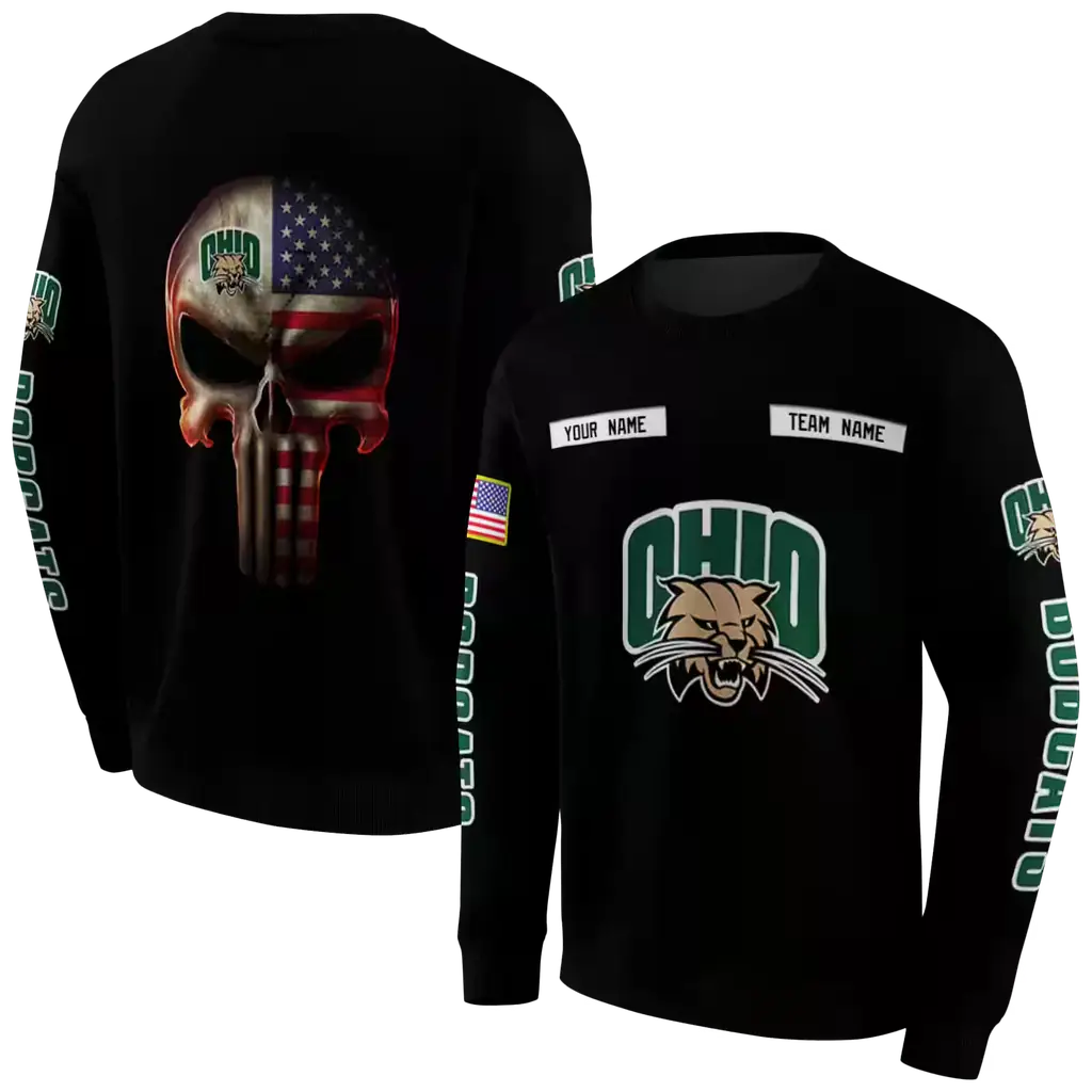 custom ohio bobcats punisher skull black hoodie premium grade custom ohio bobcats punisher skull black hoodie premium grade