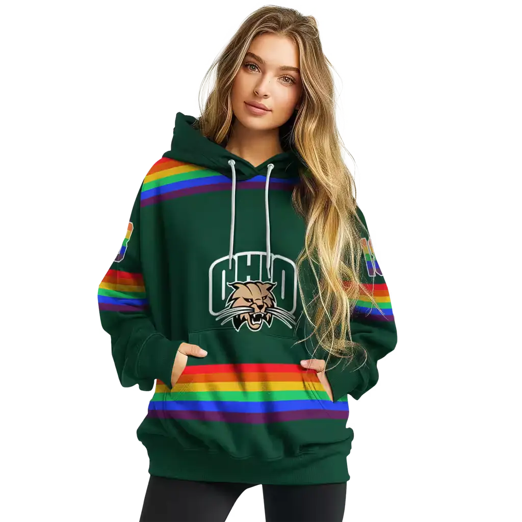 custom ohio bobcats rainbow stripes green hoodie high quality custom ohio bobcats rainbow stripes green hoodie high quality