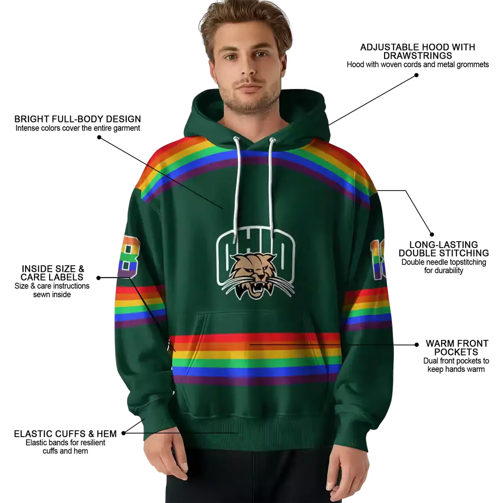 custom ohio bobcats rainbow stripes green hoodie latest model custom ohio bobcats rainbow stripes green hoodie latest model