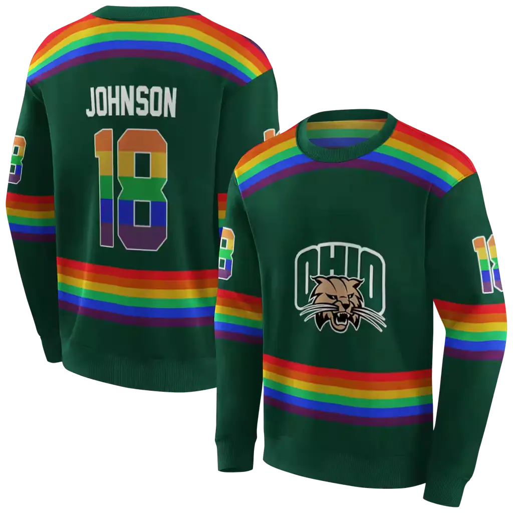 custom ohio bobcats rainbow stripes green hoodie premium grade custom ohio bobcats rainbow stripes green hoodie premium grade